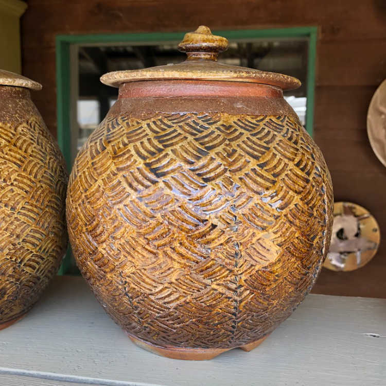 Mark Skudlarek wood fired jar textured with RL-004